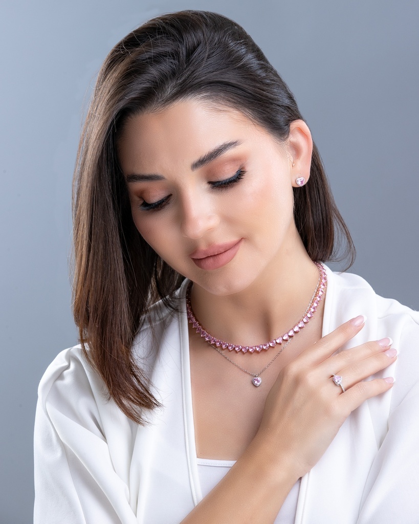 Pink heart zircon choker set