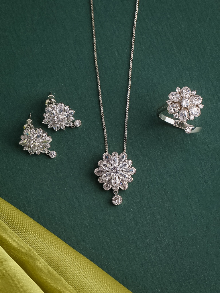 [N12071203] flower zircon necklace set