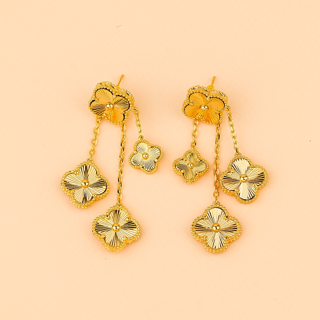 3 lines gold flower shape earrings