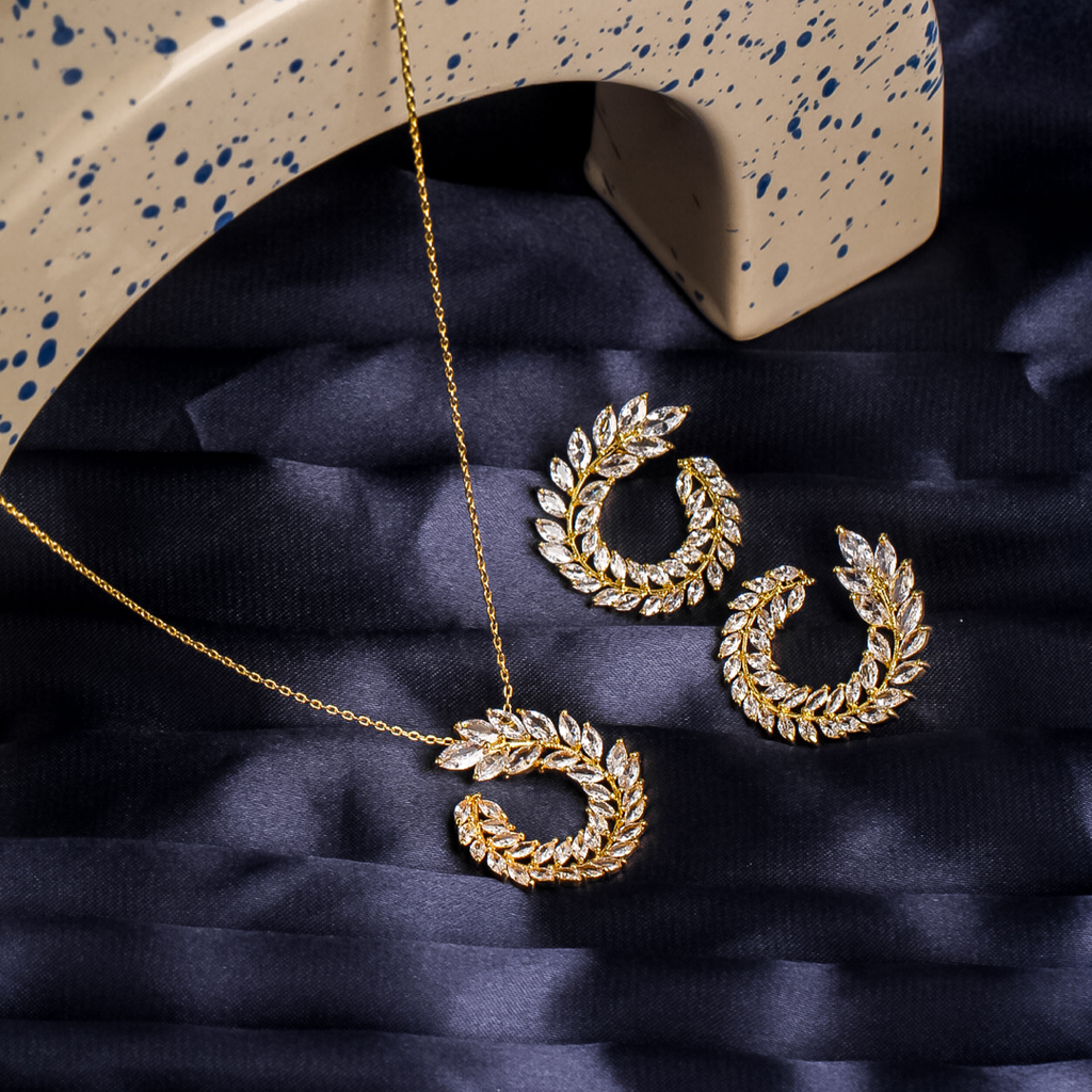 [N17122801-K] Leaf circle shape necklace set (gold)