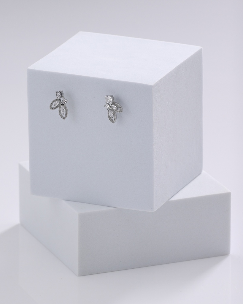 [E21100644] 2 small leaves zircon earrings