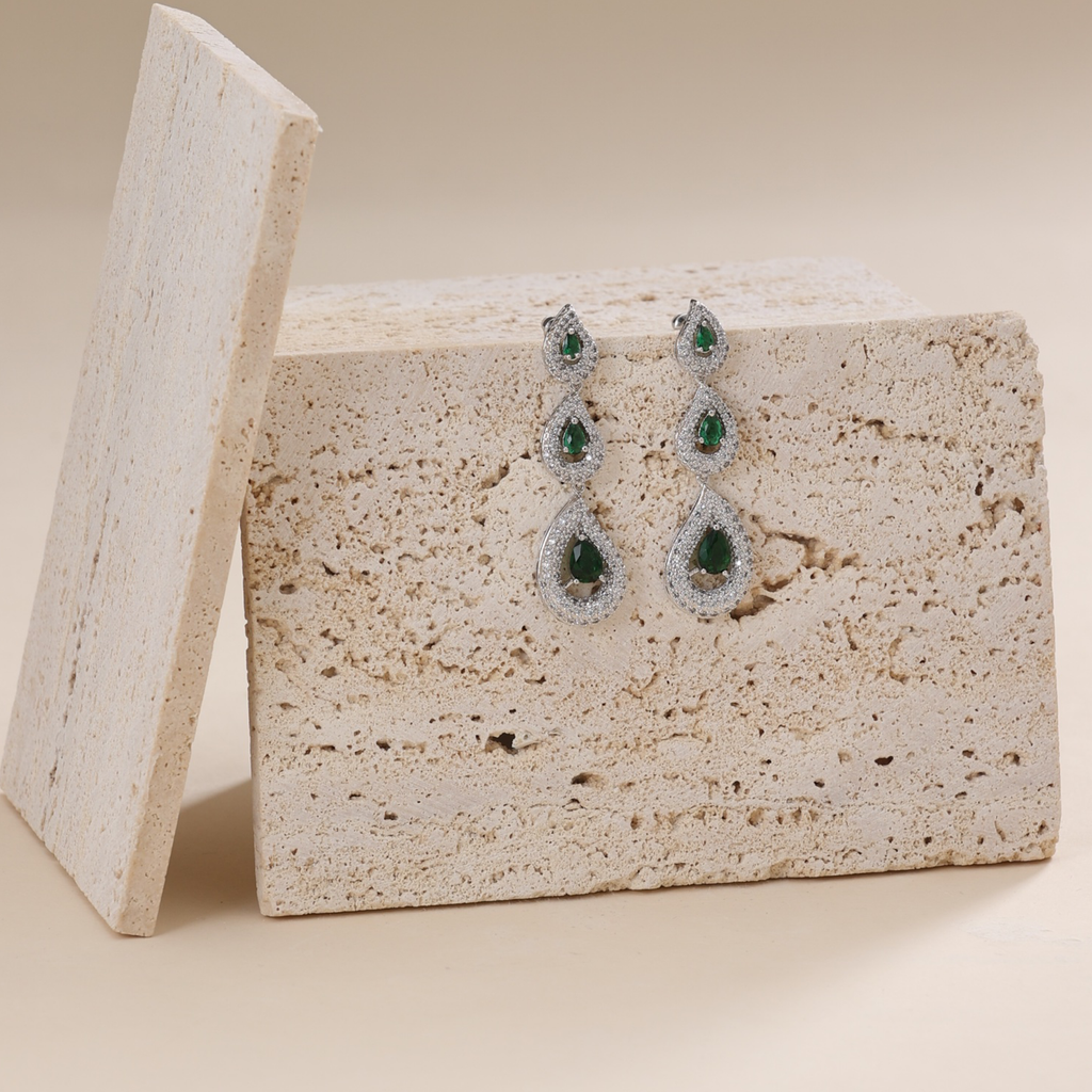 3 drops elegant earrings (green)