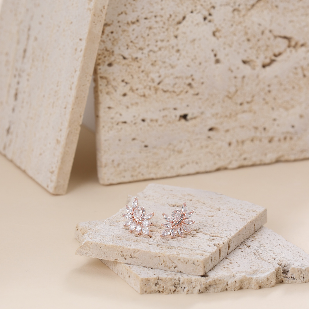 Half flower zircon earrings