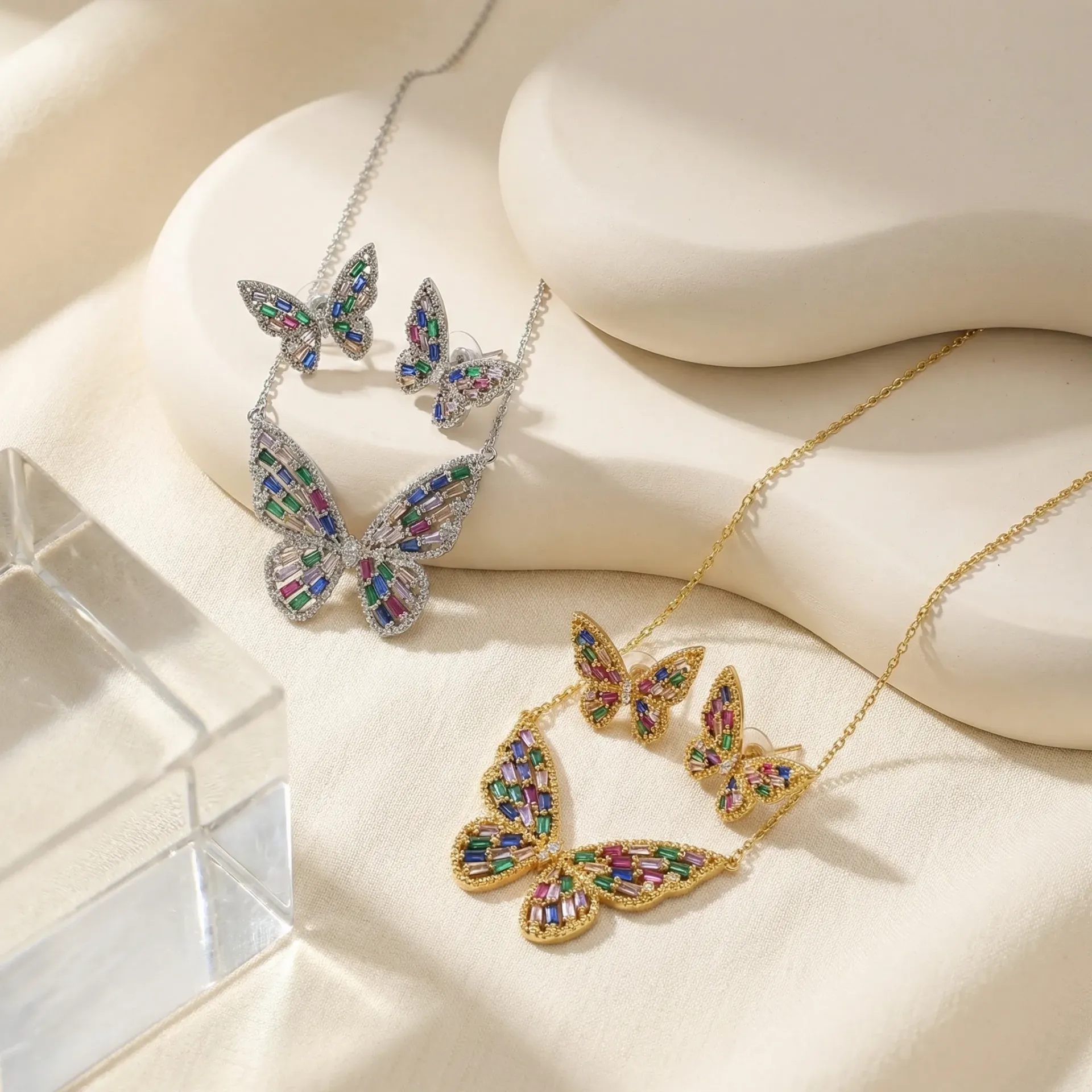 elegant colored butterfly necklace set 