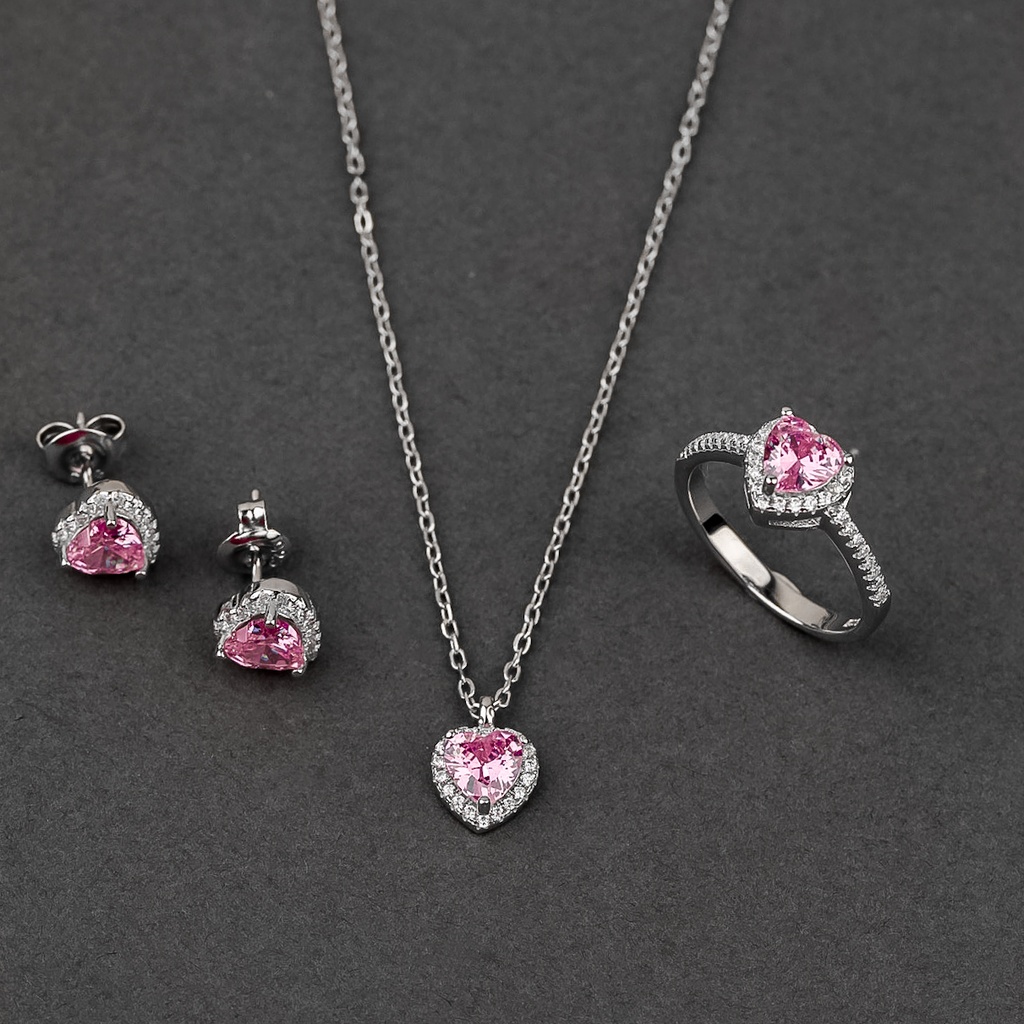 Pink heart silver 925 set