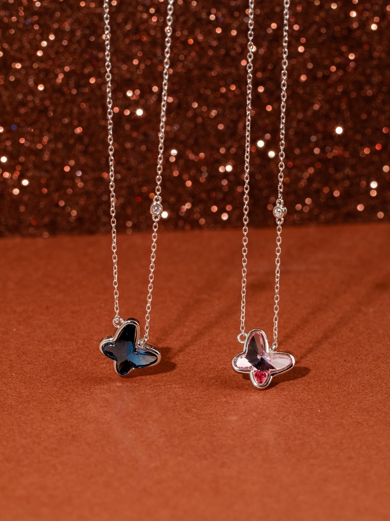 Colored butterfly silver 925 necklace (blue)