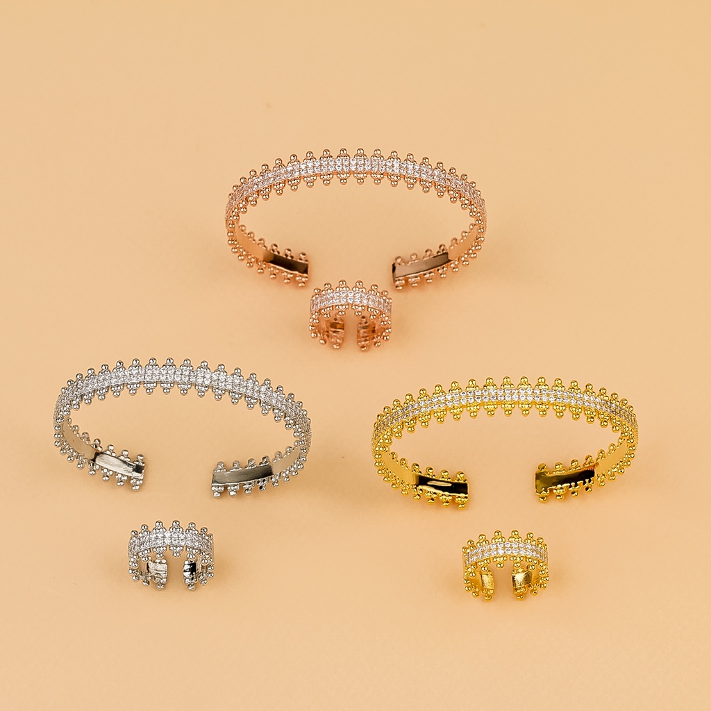 Wide elegant zircon bangle with ring