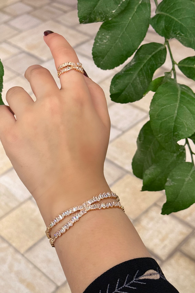 2 row elegant zircon bangle with ring 