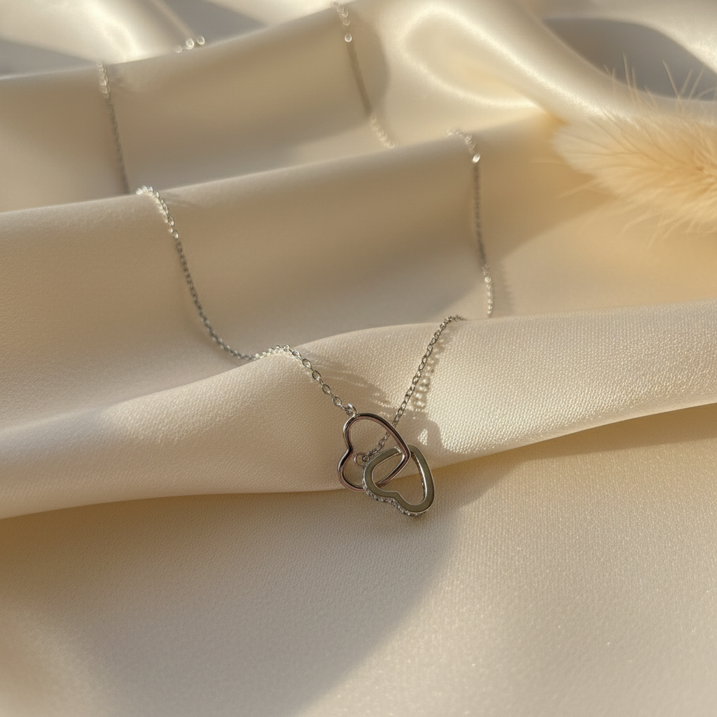 2 hearts elegant silver 925 necklace 