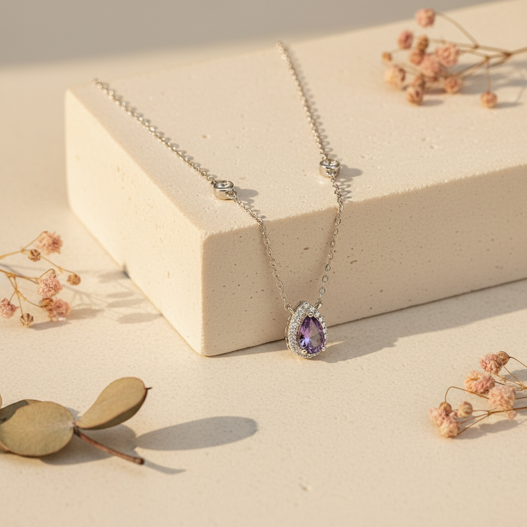 New purple drop silver 925 neckalce