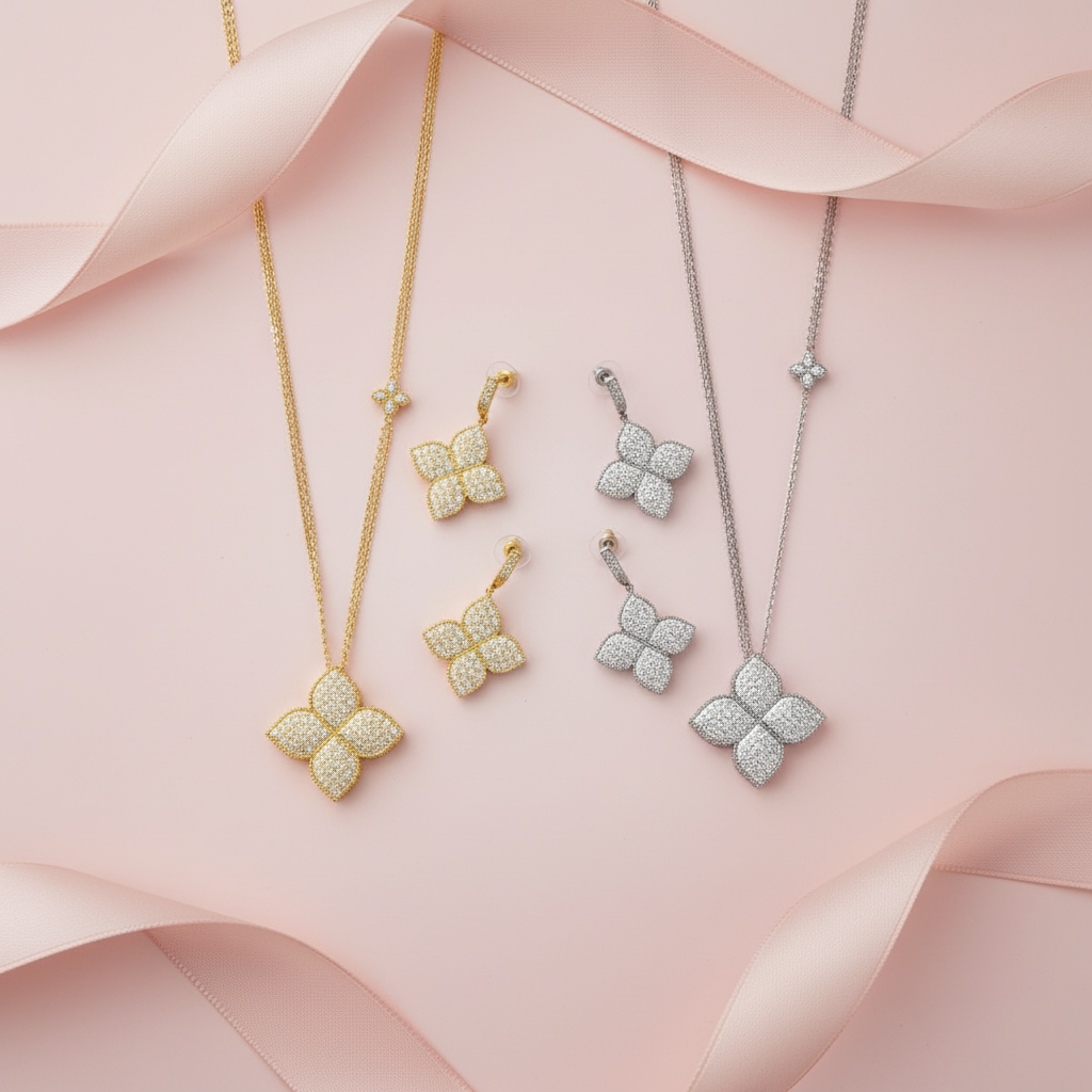 New long Ro necklace set with stones  (gold)