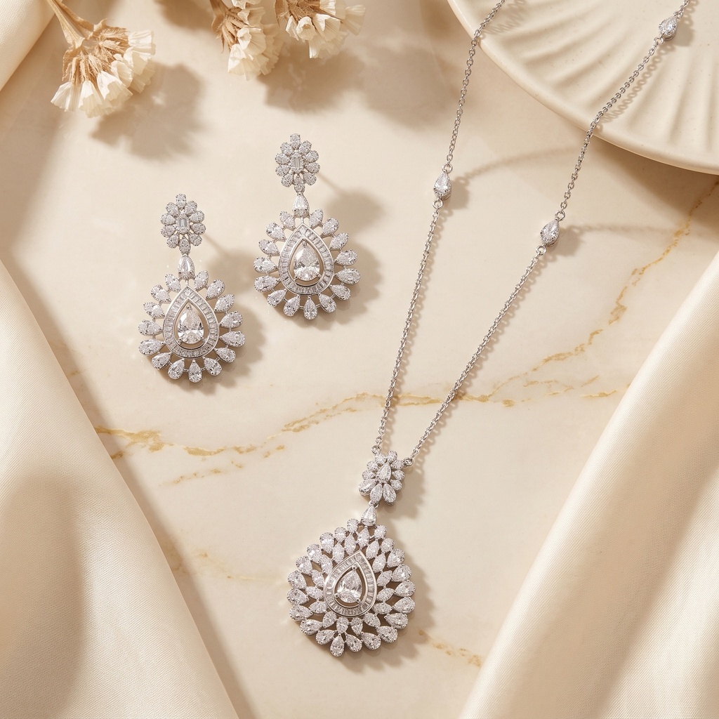 long heavy drop necklace with earrings 