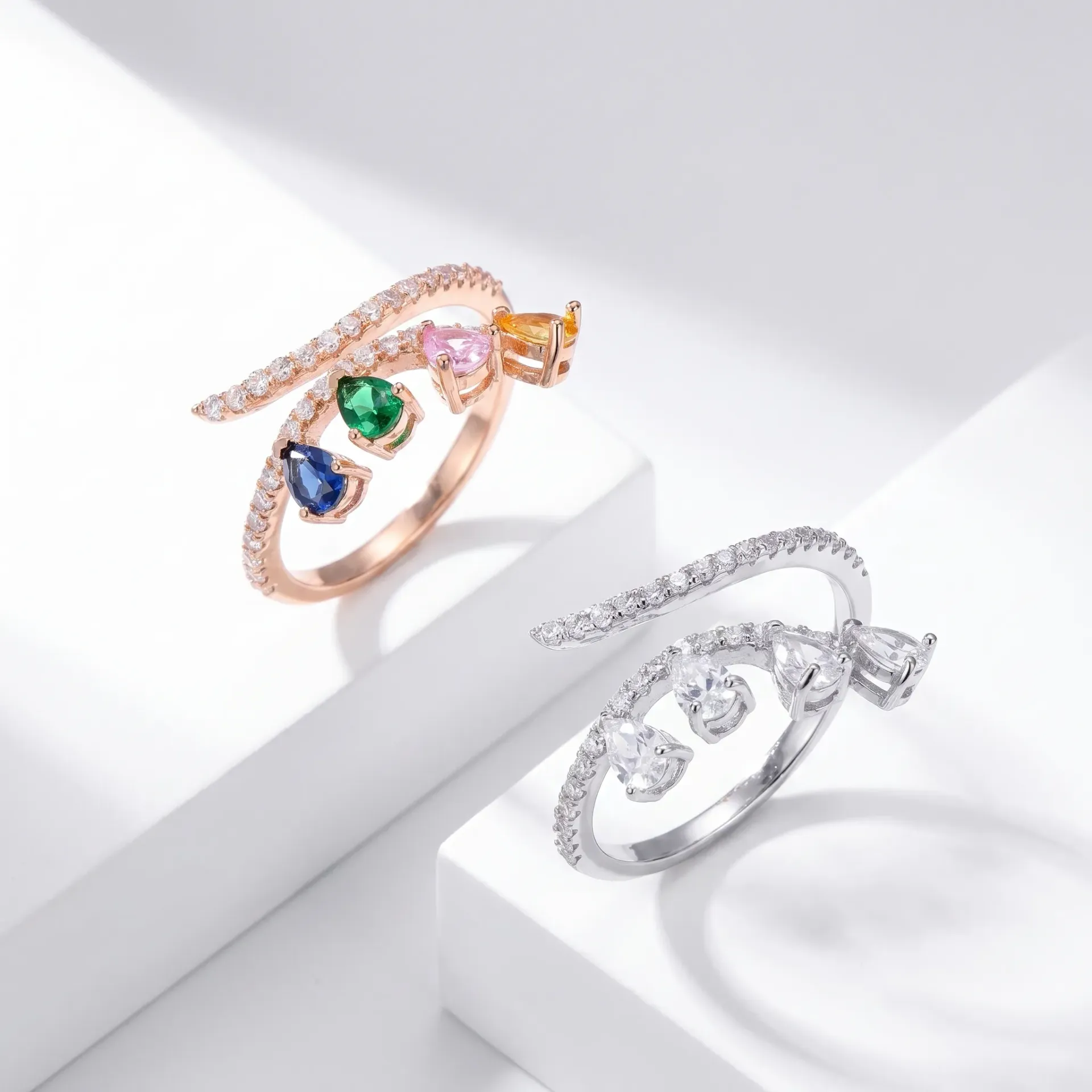 4 drops adjustable zircon ring