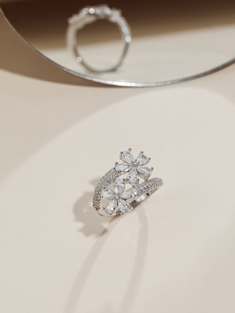 2 flowers silver 925 ring 