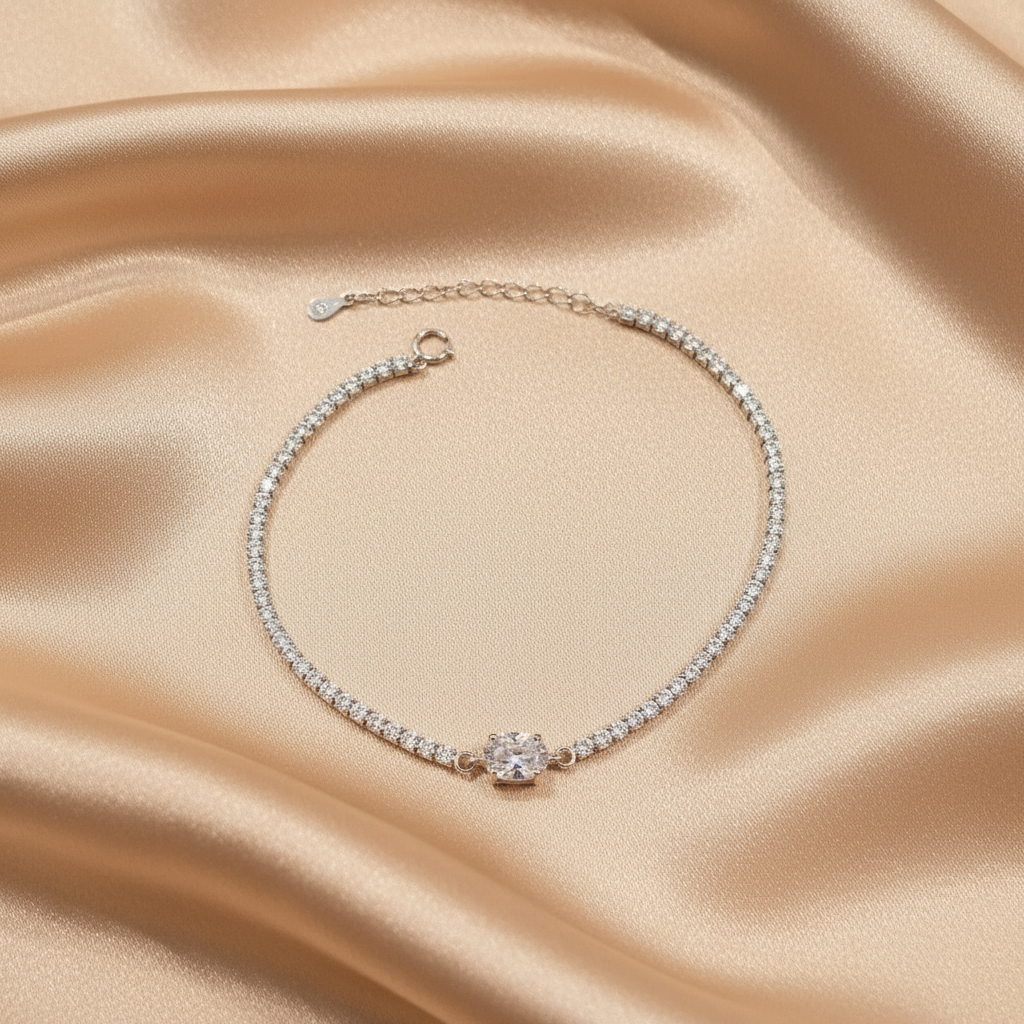 [C5987] Mid Stone tennis silver 925 bracelet 