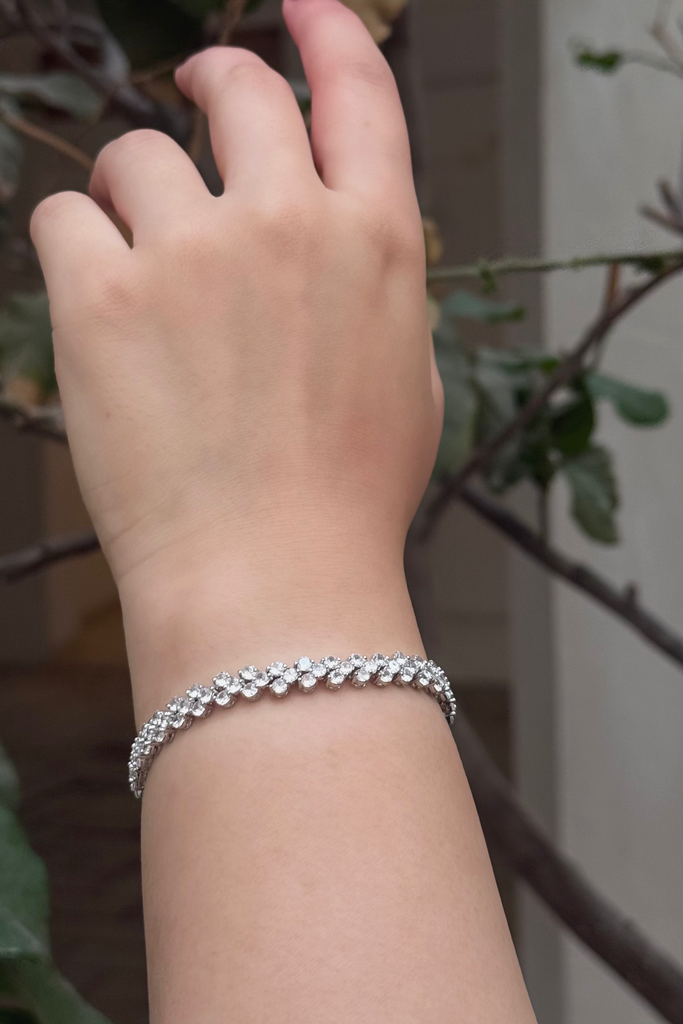 [B12071101-K1] 2Rounds line zircon bracelet  (gold, 16)