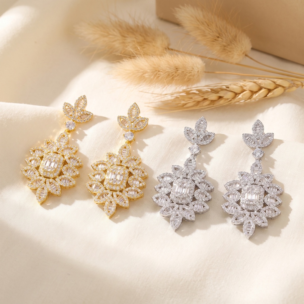 leaf cubic zircon earrings 