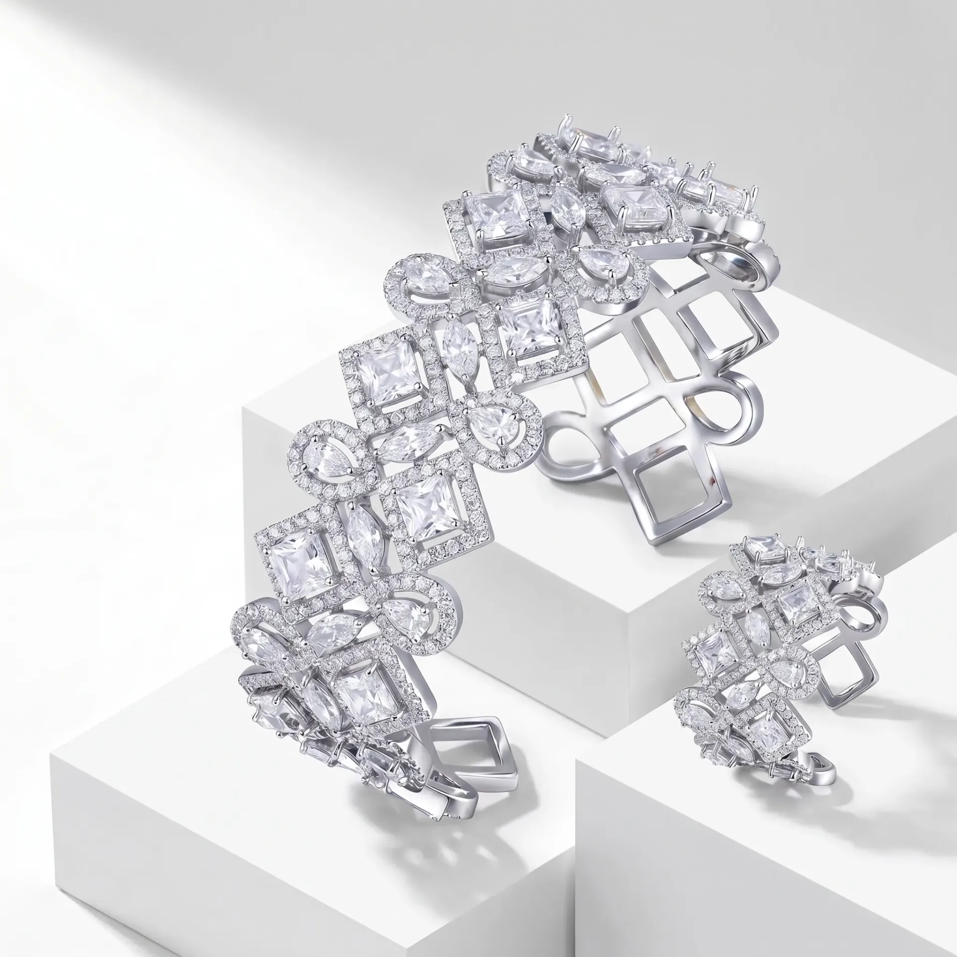 Diamond Drop thick Bangle With ring 