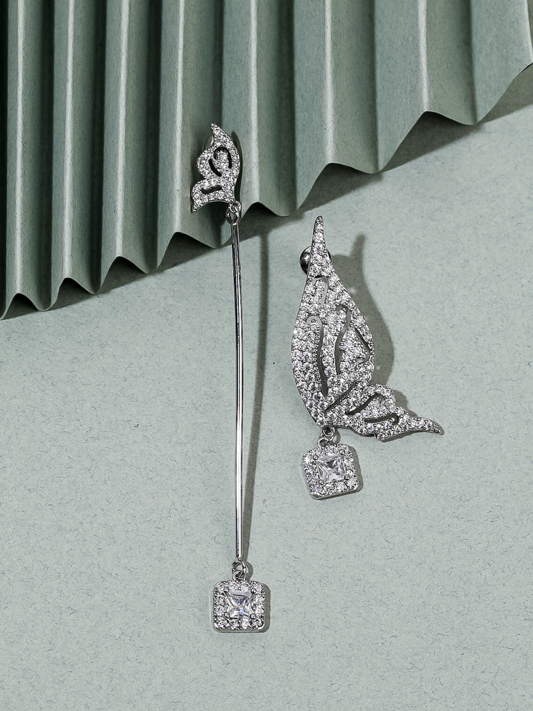 Butterfly white zircon earrings (green)