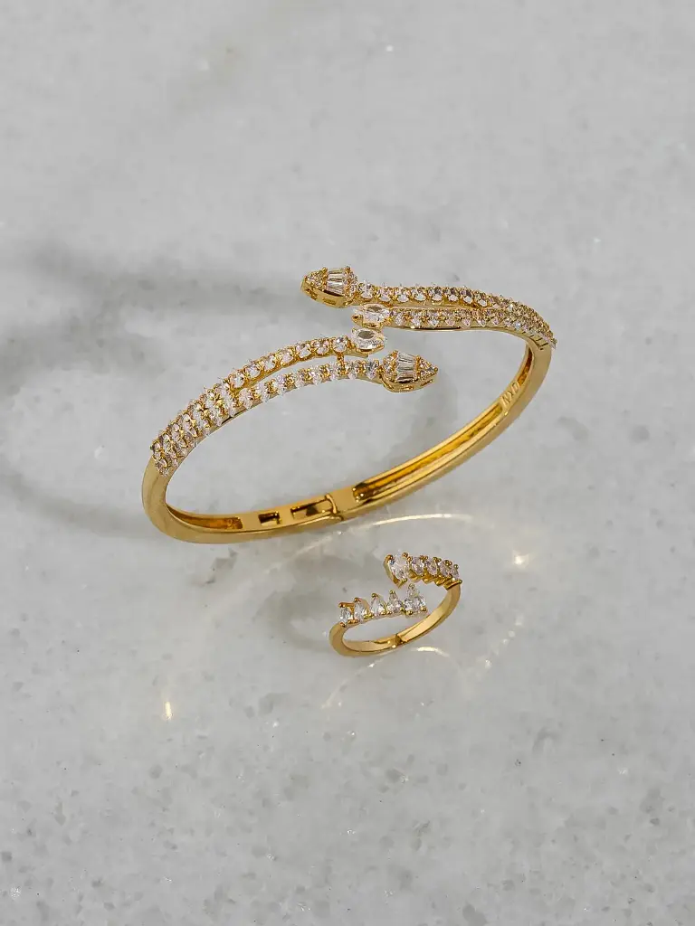 [FQ062370802] 2 lines drops bangle with ring  (gold)