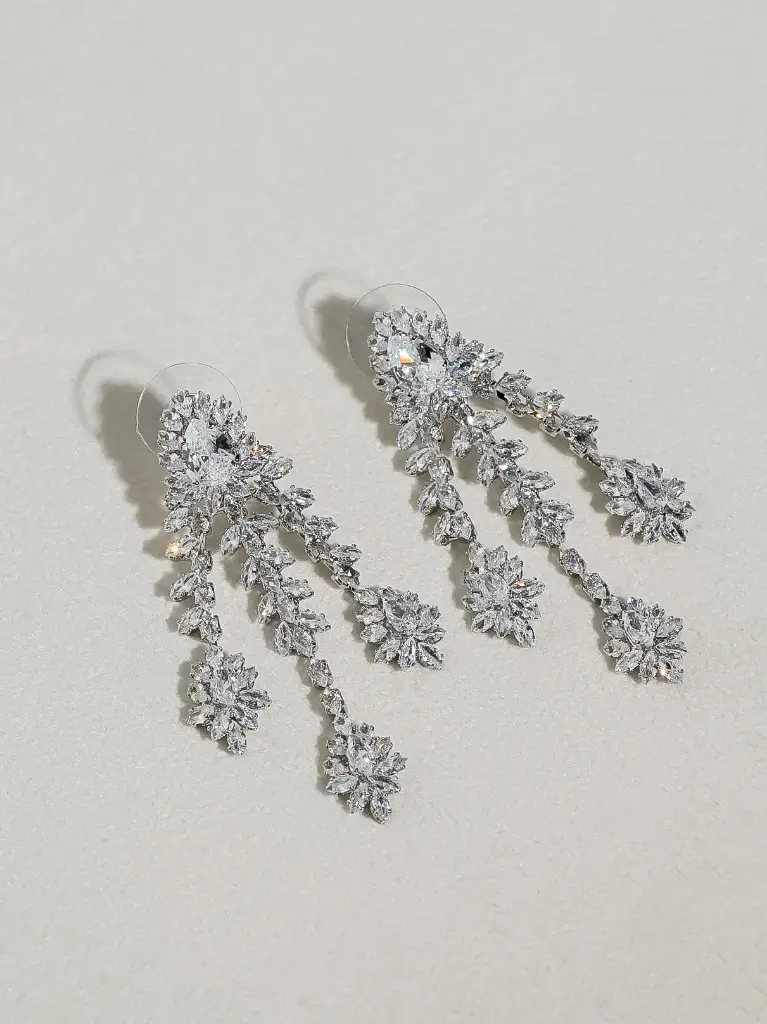[S158348201] 3 layers long zircon earrings  (white)