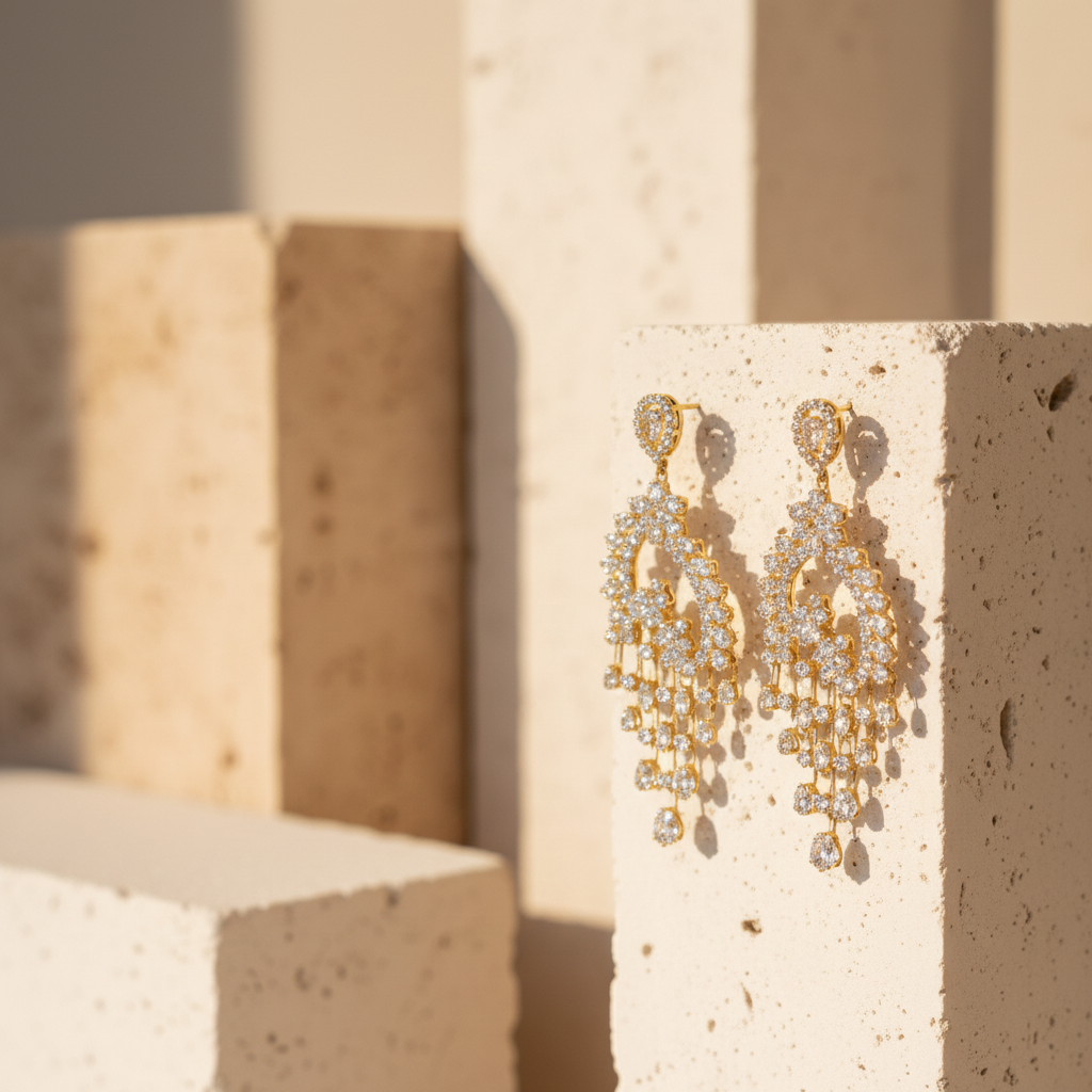 7 lines drops zircon earrings  (gold)