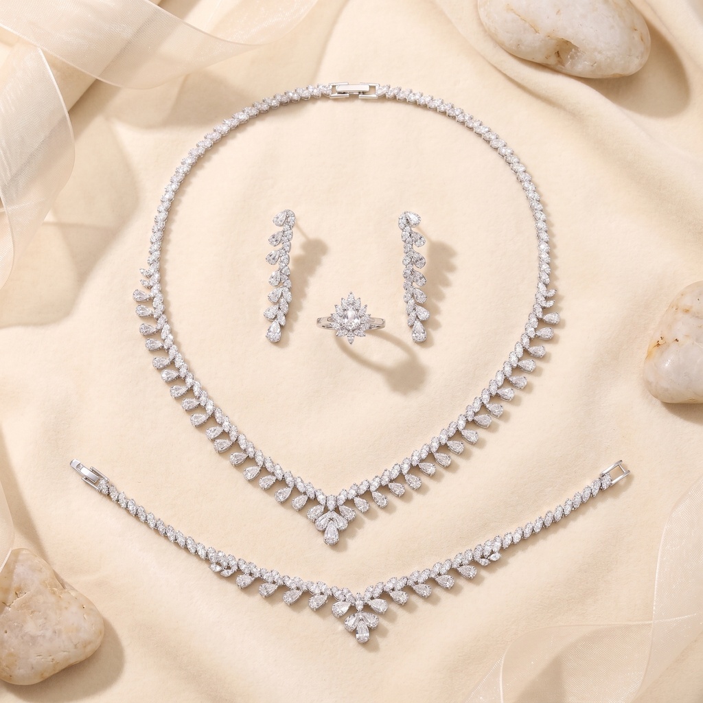 [CN5405] V shape drops zircon set 