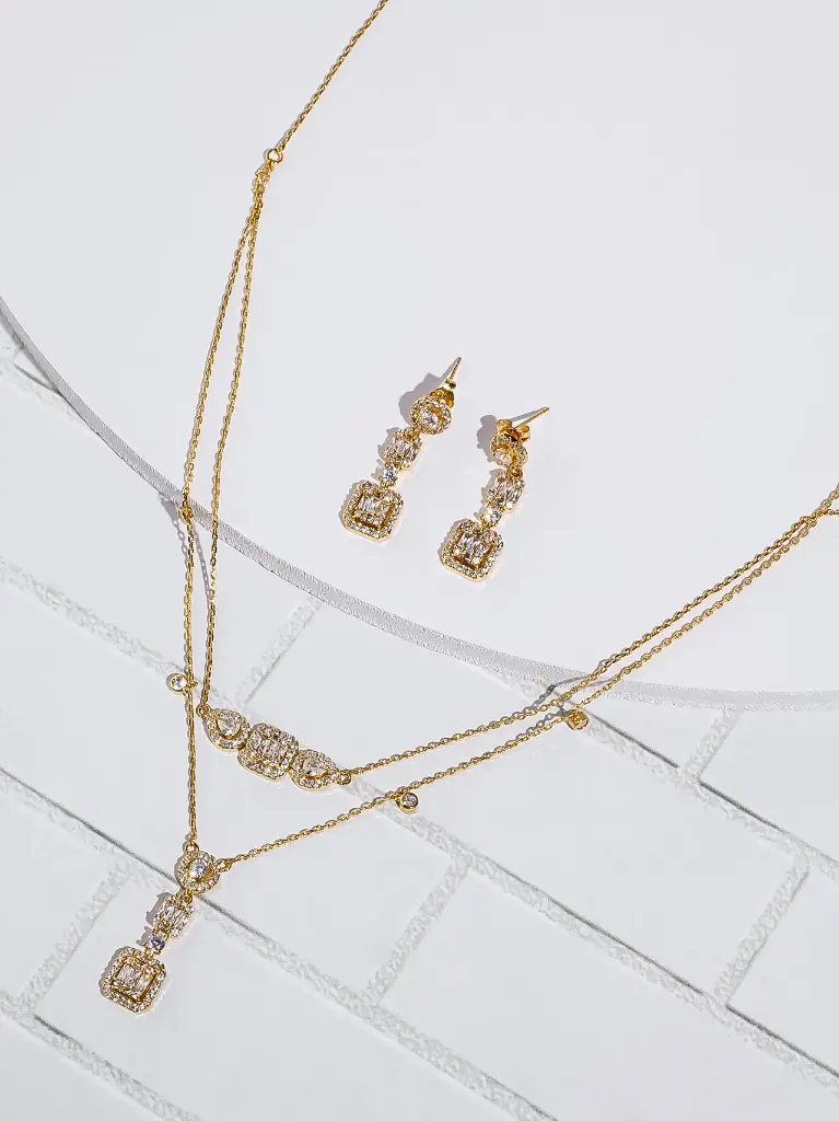 2 layers square necklace set 