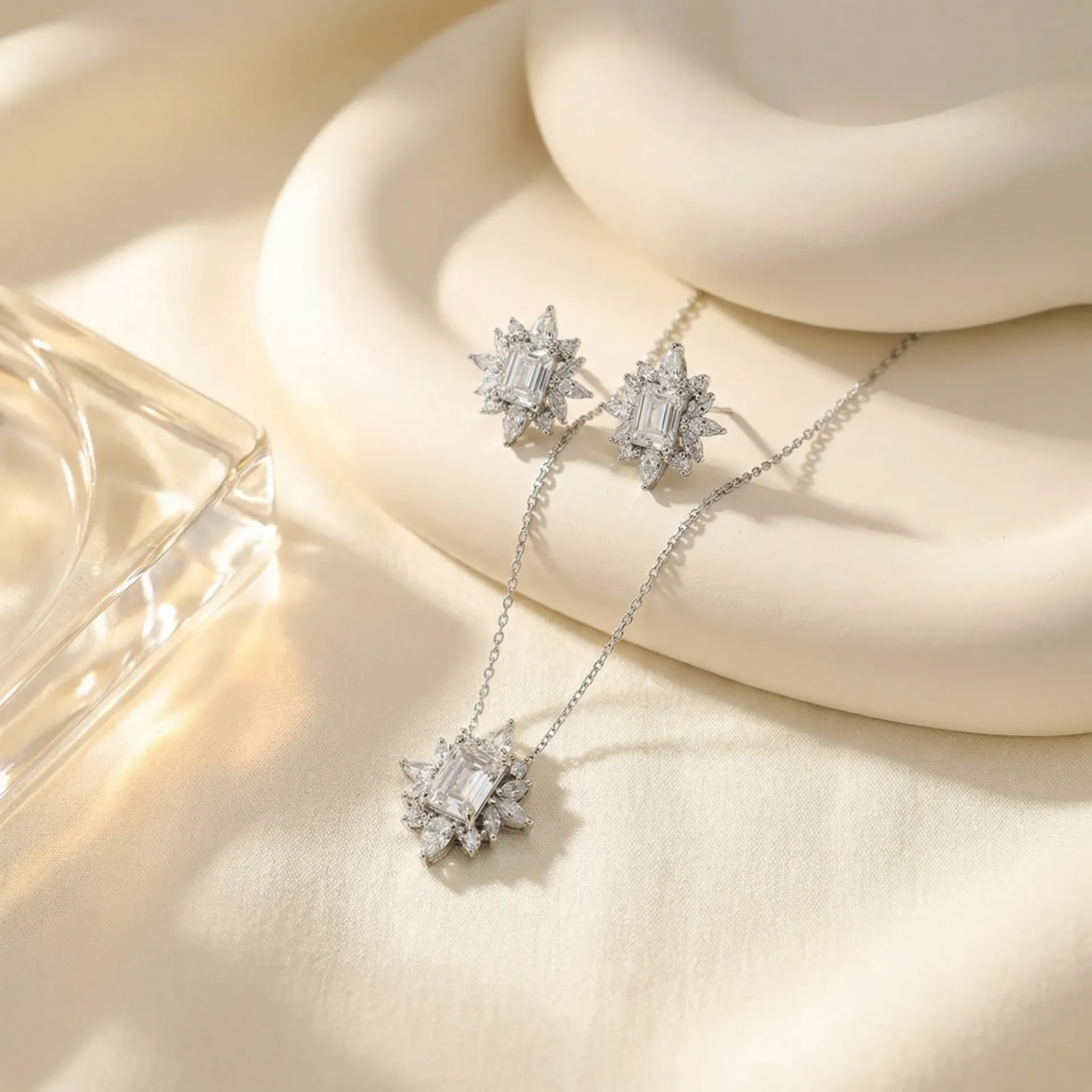 [N23122405] Square and leaves necklace set