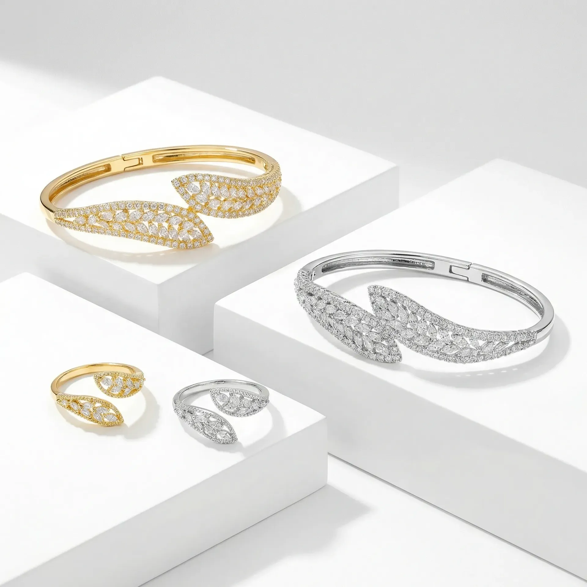 [FQ130372002] 2 line Thick bangle with ring  (gold)