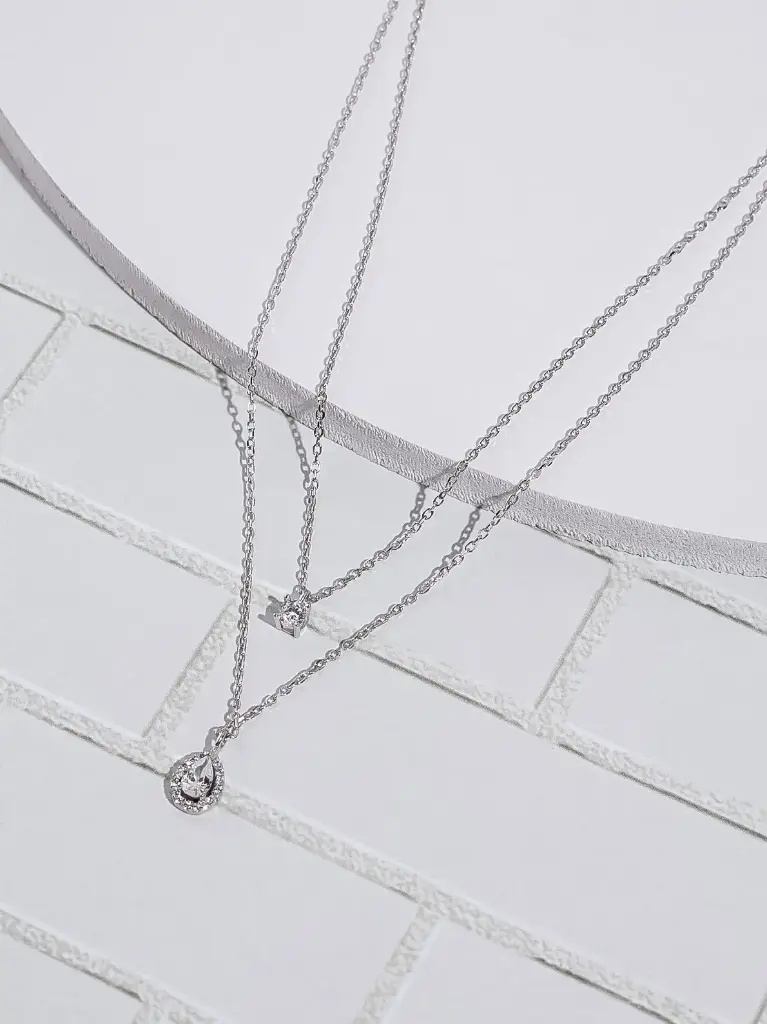 [F3090] 2layers small drops with stone silver 925 necklace