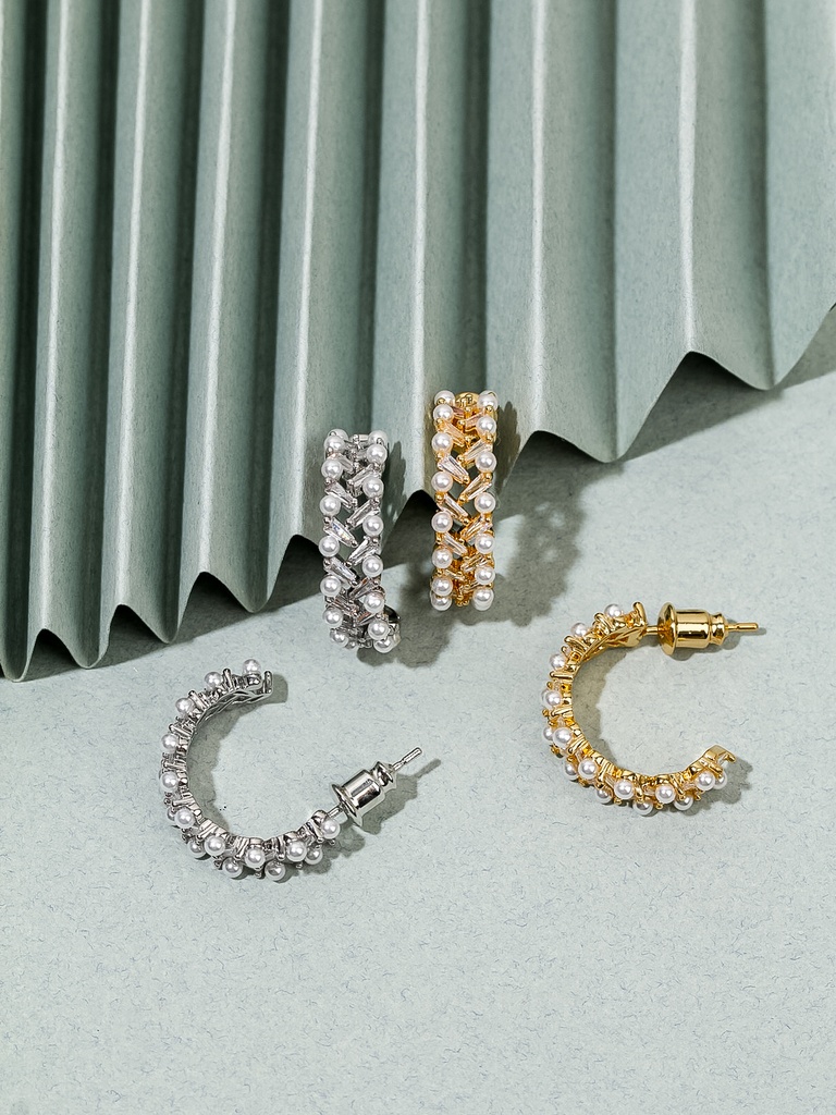 [E19112862-18k] Half round elegant earrings with Lulu (gold)