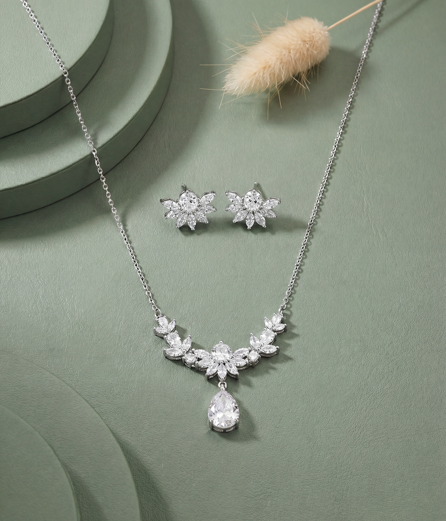 Leaves and drop necklace set