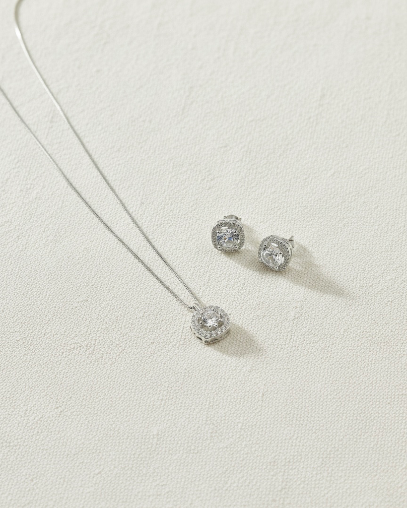 Open square silver925 necklace set