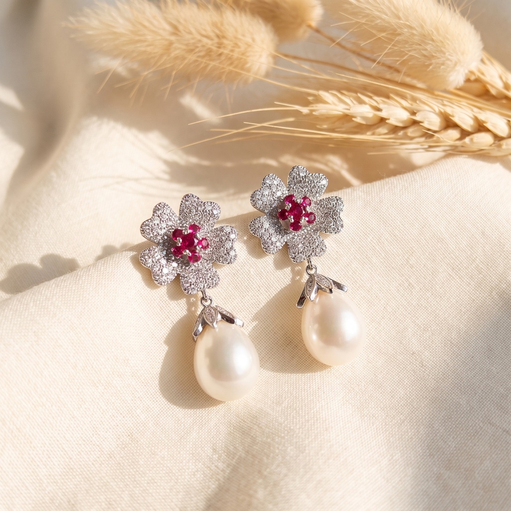 Colored flower with lulu zircon earrings 