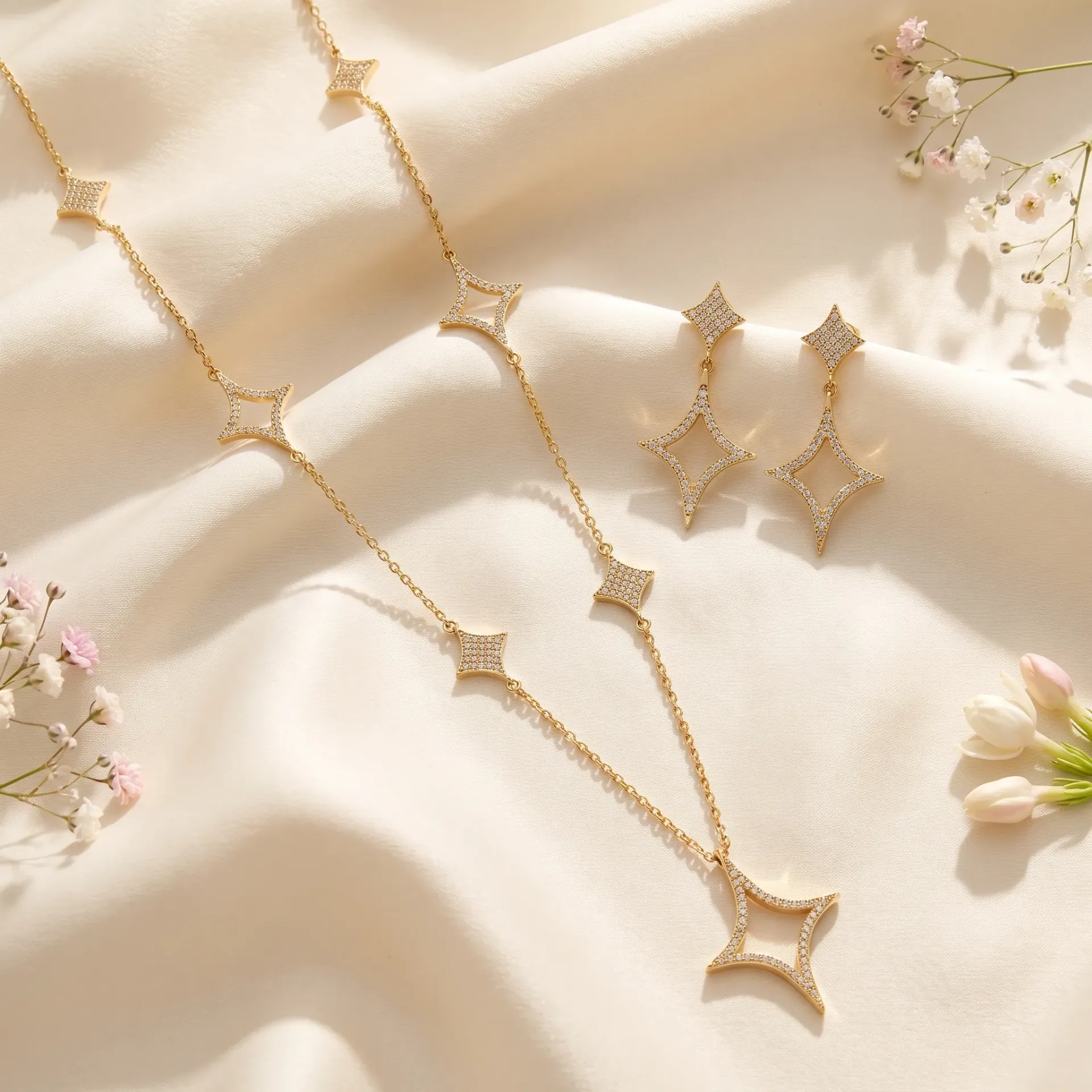 Long open star necklace set
