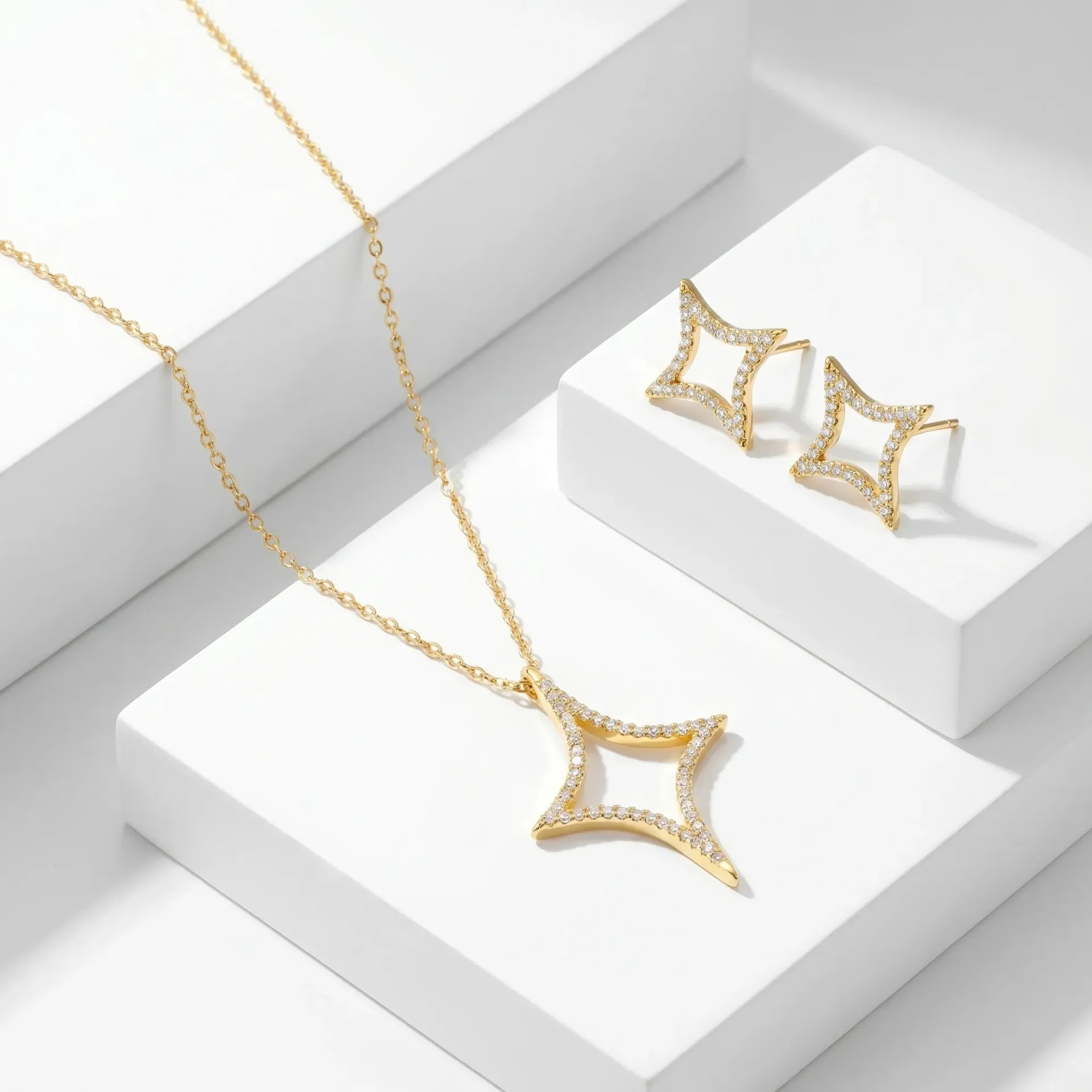 Open star necklace set  (gold)