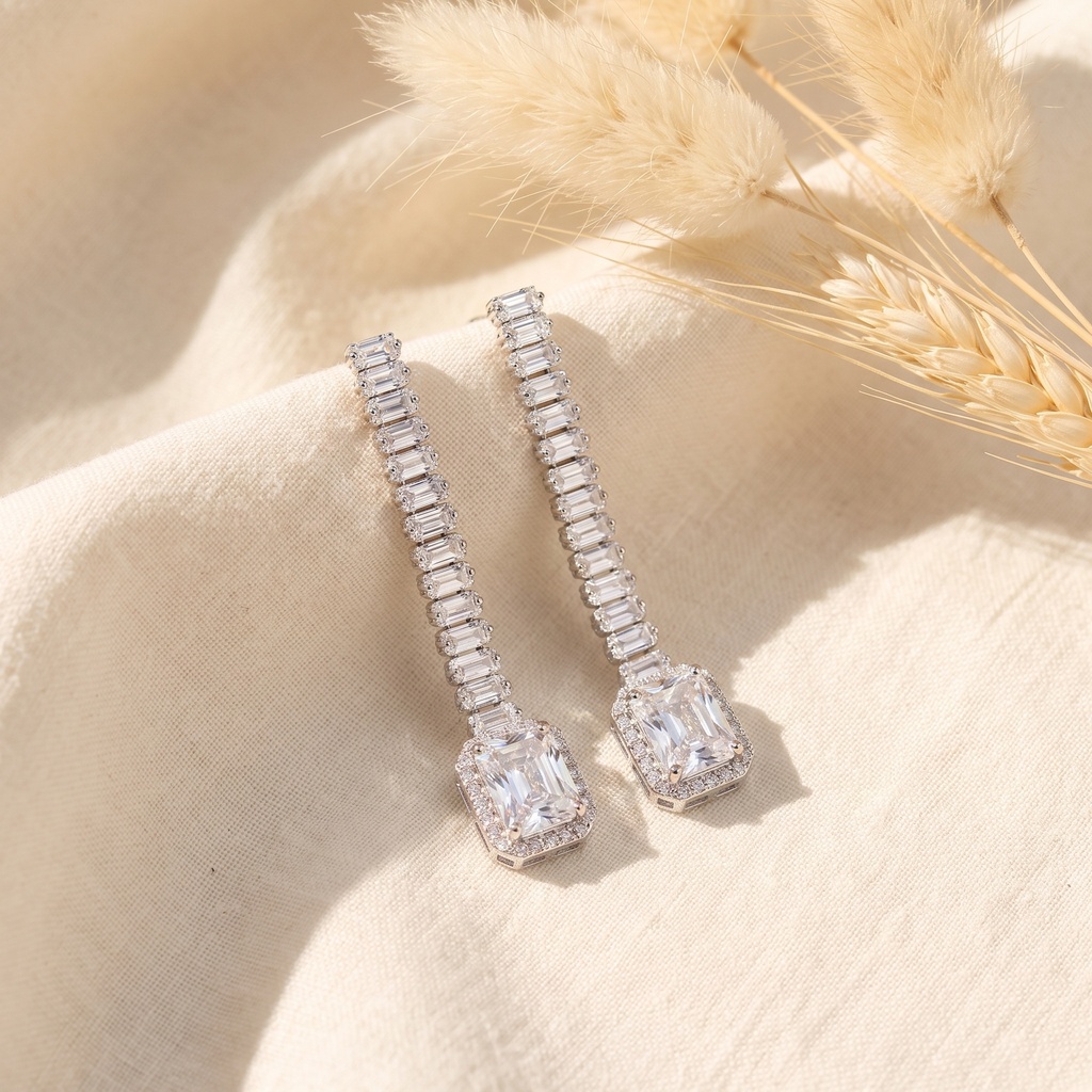 long tennis square zircon earrings