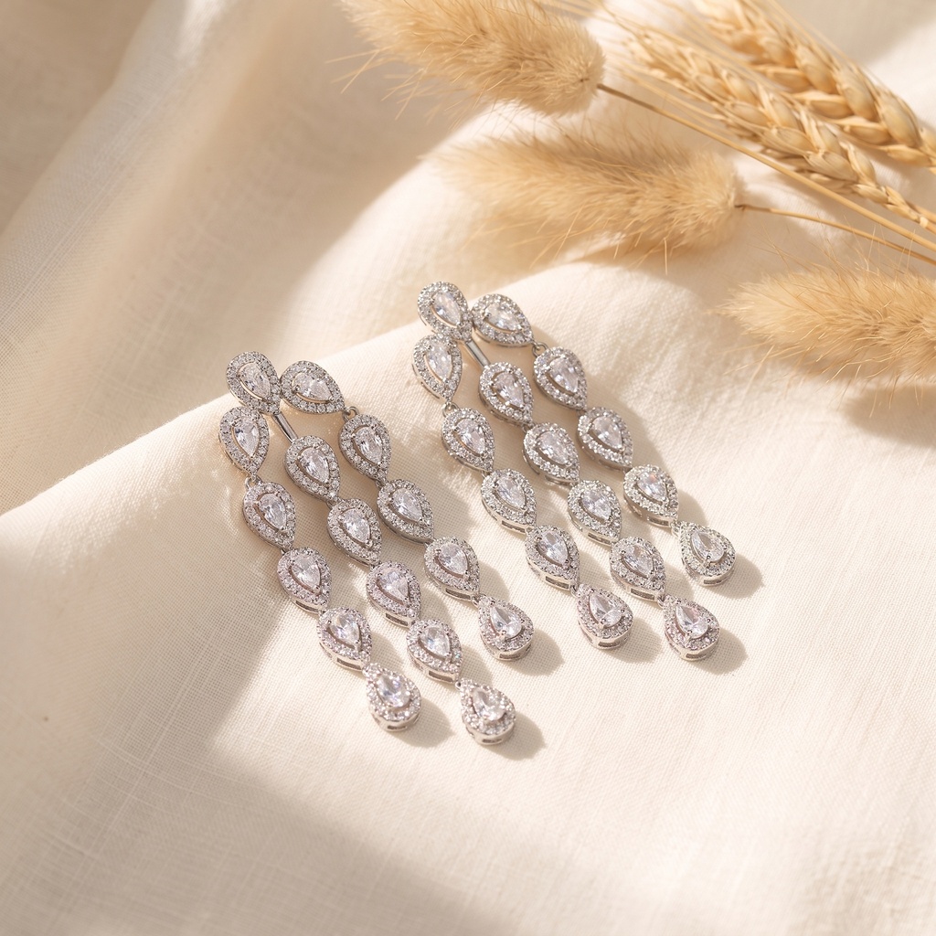 3lines drops zircon earrings