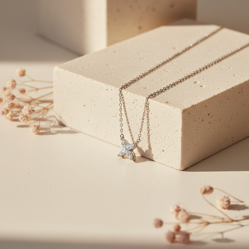 [B20334-P-W] Elegant small butterfly silver925 necklace (white)