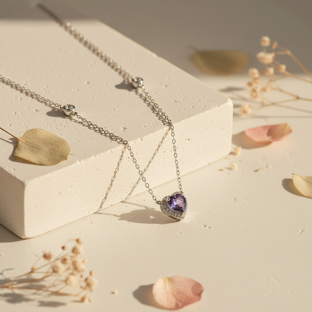 Heart purple silver925 necklace 
