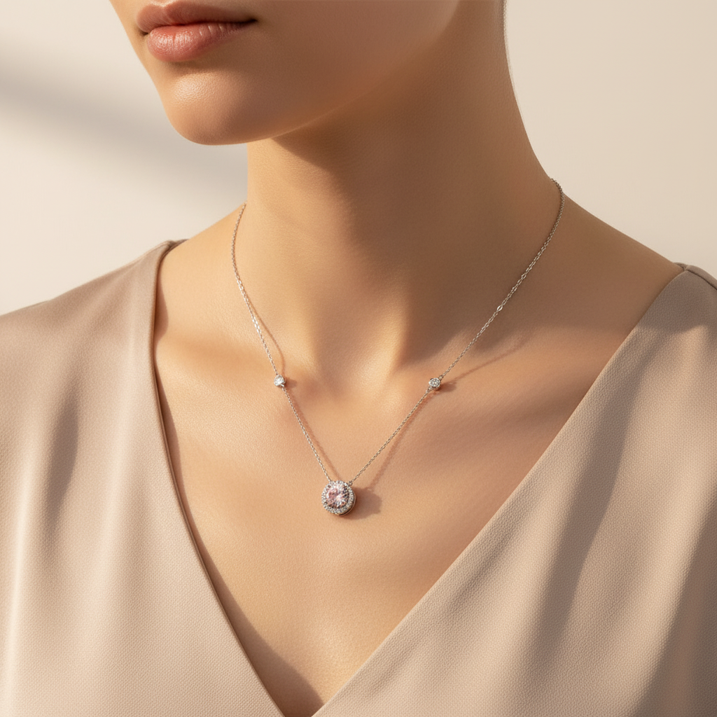 Colored Round silver925 necklace  (pink)