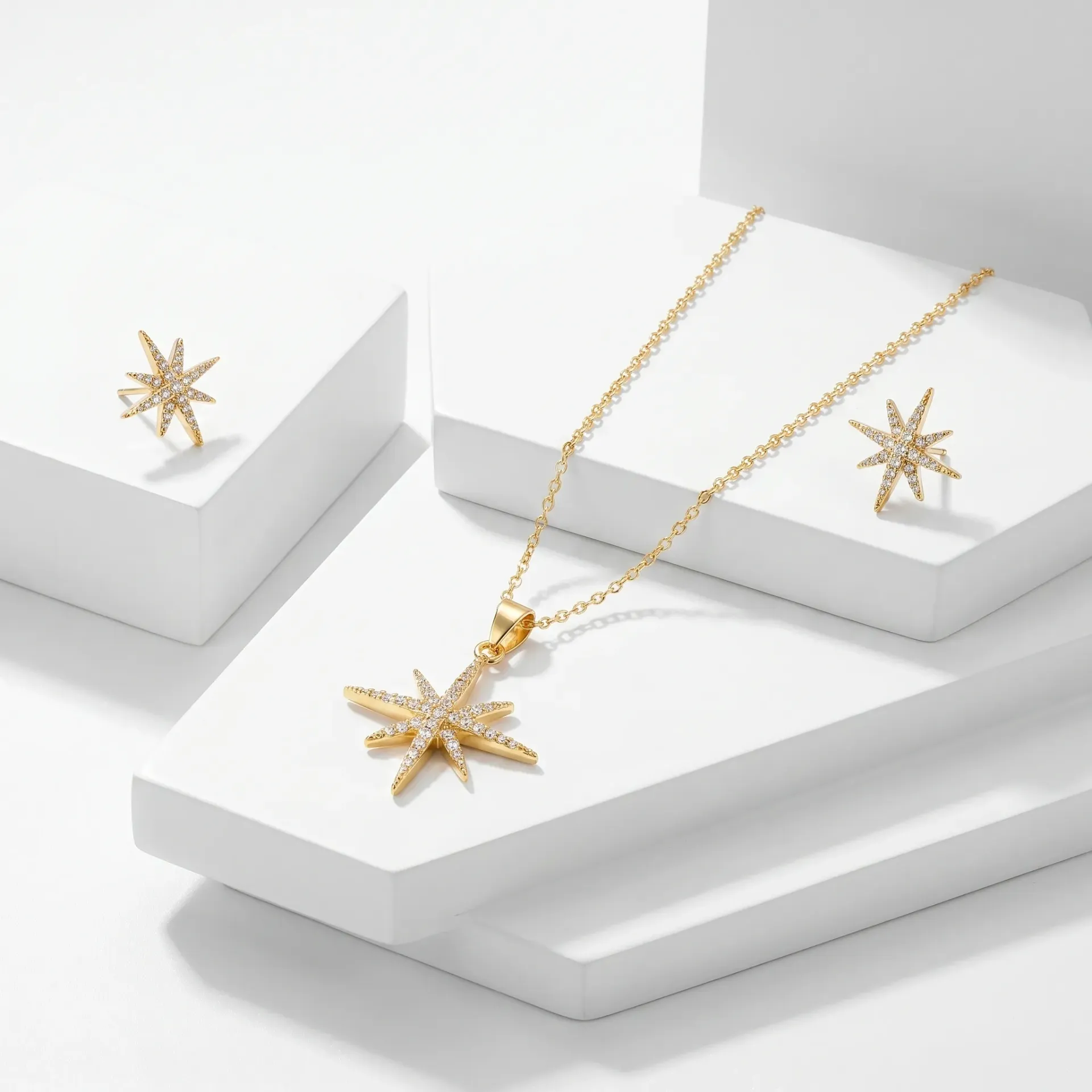 [JYS1132-G] Shiny star necklace set (gold)