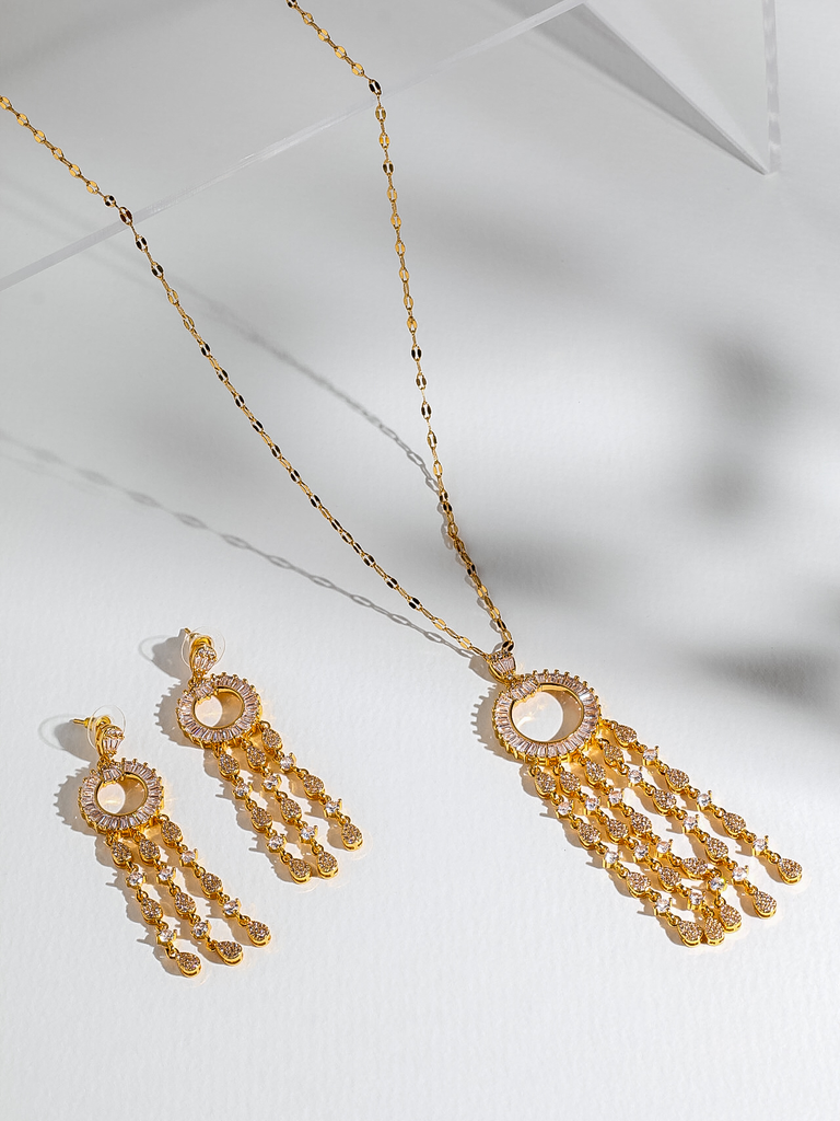Elegant loop long necklace set (gold)