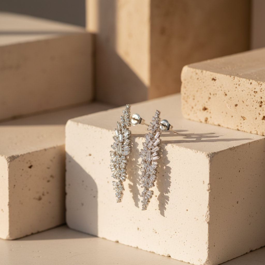 [E20042622] flame shining zircon earrings