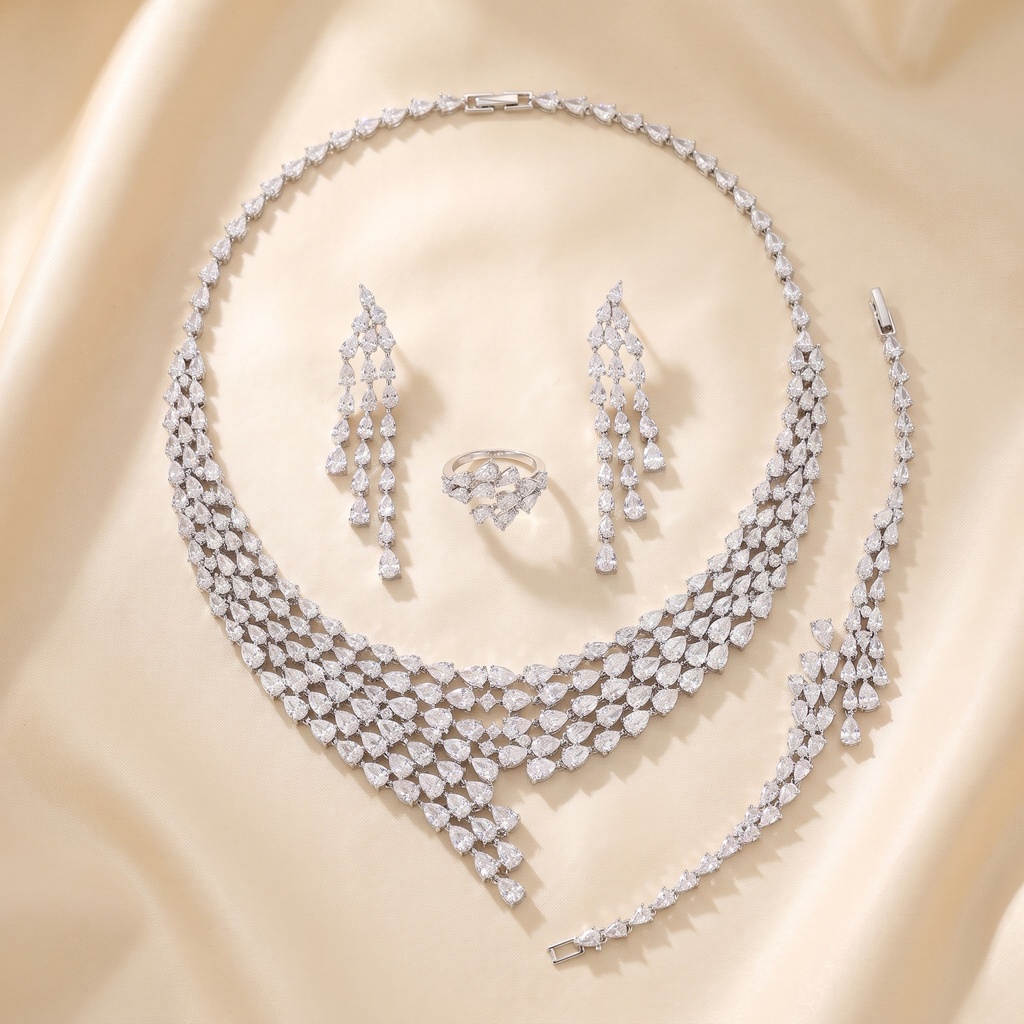 [CN6009] wavy drops heavy zircon set 