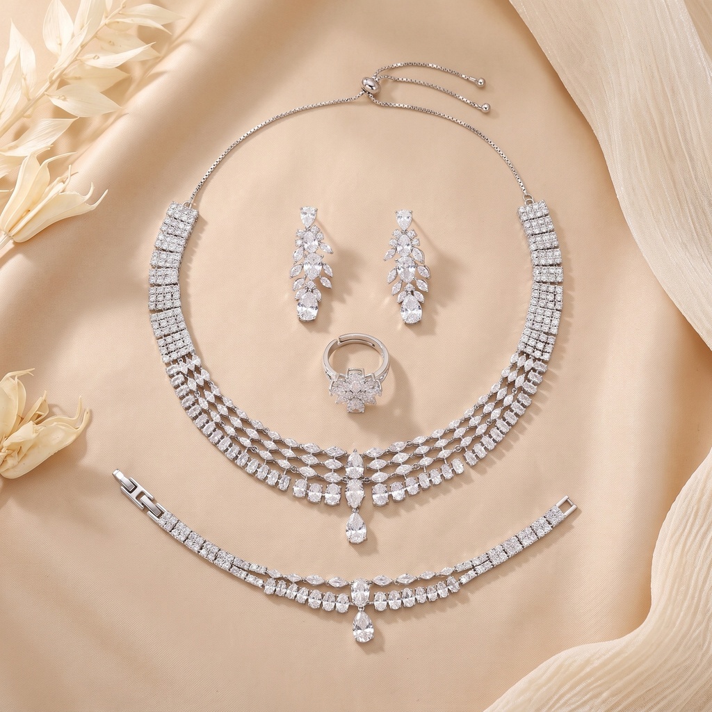 [CN6638] semi 3lines 2drops ring zircon set