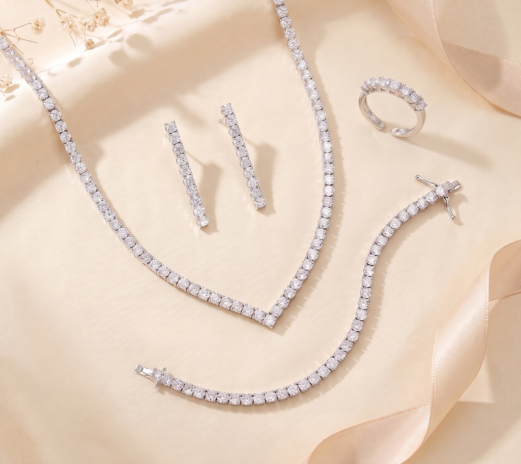 [CN2738] v shape tennis  zircon set  