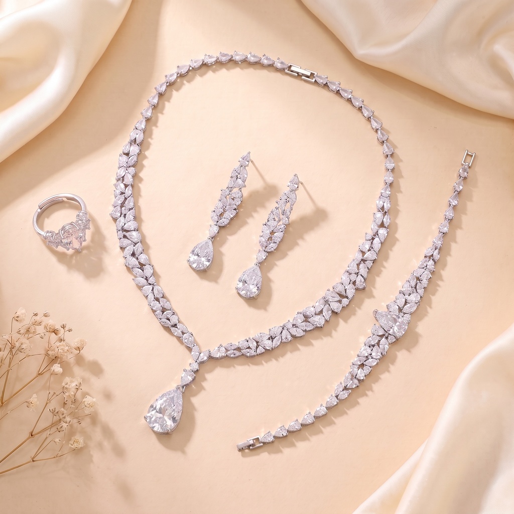 [CN5856-W] Big drop colored zircon set  (white)