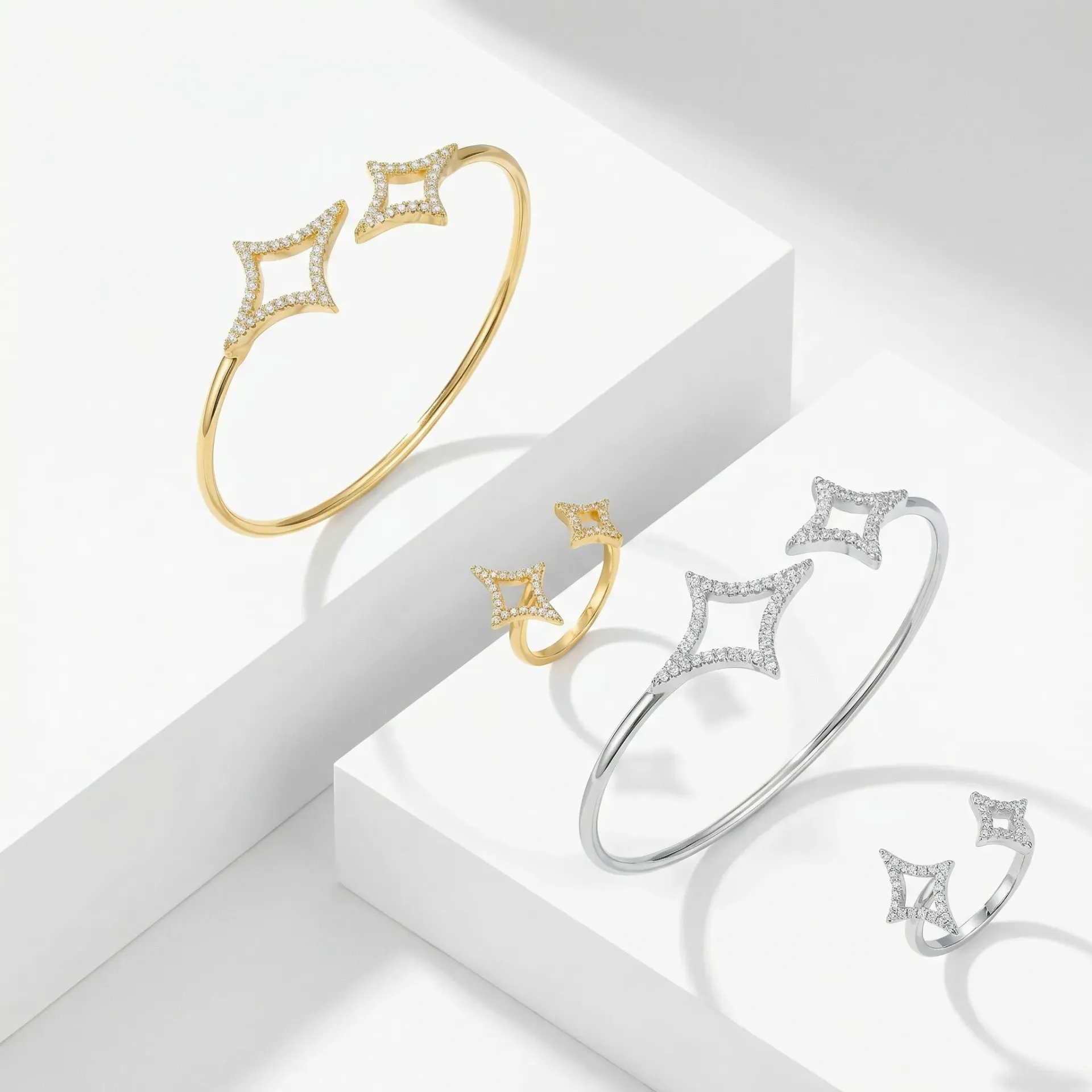 Open star bangle with ring  (gold)